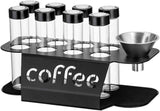 Coffee Bean Storage Containers - 8-pack Glass Jars for Storing Coffee Beans - Transparent Storage Containers, Reagent Racks, One-Way Valve - Portable Storage Jars