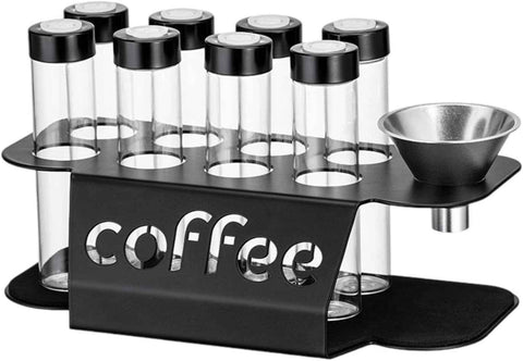 Coffee Bean Storage Containers - 8-pack Glass Jars for Storing Coffee Beans - Transparent Storage Containers, Reagent Racks, One-Way Valve - Portable Storage Jars