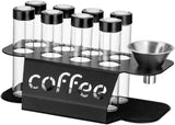 Coffee Bean Storage Containers - 8-pack Glass Jars for Storing Coffee Beans - Transparent Storage Containers, Reagent Racks, One-Way Valve - Portable Storage Jars