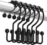 Matzwarte shower curtain hooks (12-pack) - Double hooks made of stainless steel - Hooks with smooth rolling action - Suitable for shower curtains up to 3.3 cm thick - Suitable for shower curtains and waterproof liners. (black)
