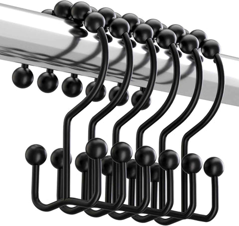 Matzwarte shower curtain hooks (12-pack) - Double hooks made of stainless steel - Hooks with smooth rolling action - Suitable for shower curtains up to 3.3 cm thick - Suitable for shower curtains and waterproof liners. (black)