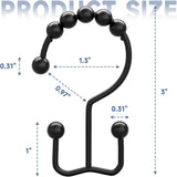 Matzwarte shower curtain hooks (12-pack) - Double hooks made of stainless steel - Hooks with smooth rolling action - Suitable for shower curtains up to 3.3 cm thick - Suitable for shower curtains and waterproof liners. (black)