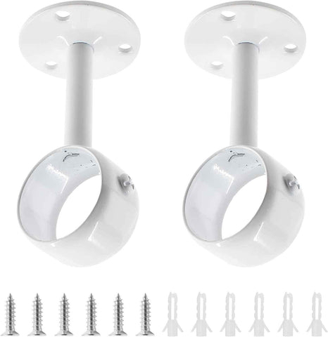 Biaungdo 2 Pcs 1-1/4 Inch Curtain Rod Ceiling-Mount Bracket,Stainless Steel Flange Rod Holder Shower Curtain Closet Rod Holder Ceiling Curtain Rod Brackets with Anchor Screw Kit,White,Locking Design