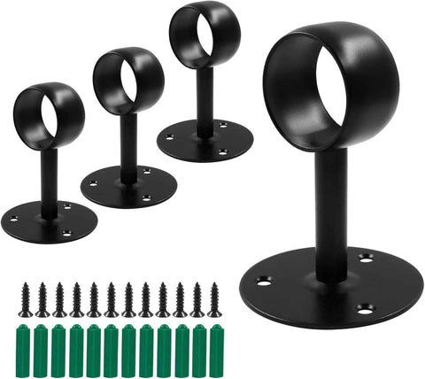 Biaungdo 1-1/2 Inch Curtain Rod Ceiling-Mount Bracket, Stainless Steel Flange Rod Holder Shower Curtain Closet Rod Holder Ceiling Curtain Rod Brackets with Anchor Screw Kit, 4Pcs - Black