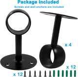Biaungdo 1-1/2 Inch Curtain Rod Ceiling-Mount Bracket, Stainless Steel Flange Rod Holder Shower Curtain Closet Rod Holder Ceiling Curtain Rod Brackets with Anchor Screw Kit, 4Pcs - Black