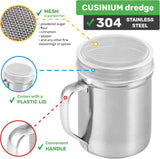 Powdered Sugar Shaker Duster - With Handle - Cinnamon Shaker or Coee Bar - ine Mesh Dredge - 6 ounce, pack o 2 | Style: ine