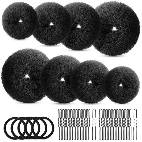 Hair Bun Maker Set- 8 PCS Hair Donuts or Buns (2 Extra-large,2 Large,2 Medium and 2 Small), 40 PCS Bobby Pins, 5 PCS Hair Elastic Ties Black,Bun Maker - Black
