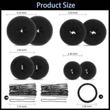 Hair Bun Maker Set- 8 PCS Hair Donuts or Buns (2 Extra-large,2 Large,2 Medium and 2 Small), 40 PCS Bobby Pins, 5 PCS Hair Elastic Ties Black,Bun Maker - Black