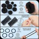 Hair Bun Maker Set- 8 PCS Hair Donuts or Buns (2 Extra-large,2 Large,2 Medium and 2 Small), 40 PCS Bobby Pins, 5 PCS Hair Elastic Ties Black,Bun Maker - Black