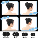 Hair Bun Maker Set- 8 PCS Hair Donuts or Buns (2 Extra-large,2 Large,2 Medium and 2 Small), 40 PCS Bobby Pins, 5 PCS Hair Elastic Ties Black,Bun Maker - Black