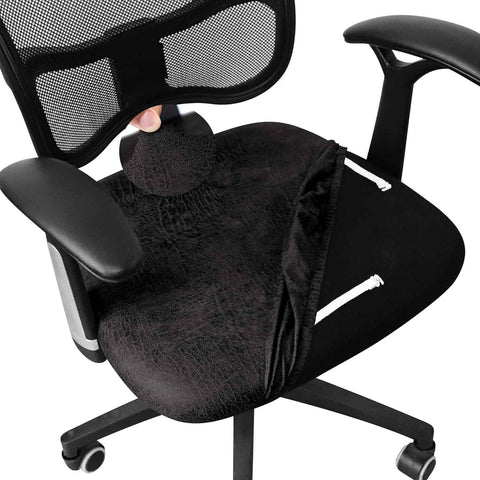 Leather Look Office Chair Seat Covers Set of 2 Black 20inch Square Stretch Seat Slipcovers for Dining Chair Cushions Removable Washable