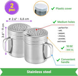 10 (2pcs) + 14oz o each Metal Salt Pepper Dredge + Parmesan Cheese Shakers - with Handles and Caps Bundle