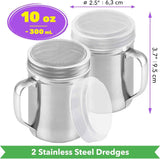[2-pack] 10oz Metal Cheese Shaker with Large Holes, [2-pack] 10oz Powdered Sugar Shaker with ine Mesh - With Handle and Lids