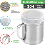 [2-pack] 10oz Metal Cheese Shaker with Large Holes, [2-pack] 10oz Powdered Sugar Shaker with ine Mesh - With Handle and Lids