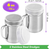 [2-pack] 6oz Powdered Shaker with ine Mesh, [2-pack] 10oz Metal Parmesan Cheese Shaker with Large Holes - with Handle and Plastic Cap