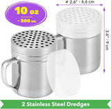 [2-pack] 6oz Powdered Shaker with ine Mesh, [2-pack] 10oz Metal Parmesan Cheese Shaker with Large Holes - with Handle and Plastic Cap