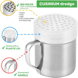 [2-pack] 6oz Powdered Shaker with ine Mesh, [2-pack] 10oz Metal Parmesan Cheese Shaker with Large Holes - with Handle and Plastic Cap