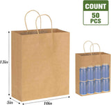 Moretoes 50pcs Brown Kraft Paper Bags - 10x5x13 Inches, Handles, Bulk - Retail & Shopping Bags for Birthday & Wedding Party Favors