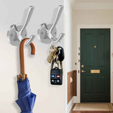 Brushed Nickel Wall Hooks Towel Hooks, 2 Pack Coat Robe Hook Heavy Duty Bathroom Double Hook Wall Mounted, Hand Towel Hooks for Closet Entryway Cubicle Kitchen