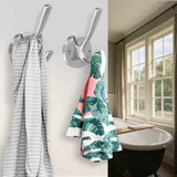 Brushed Nickel Wall Hooks Towel Hooks, 2 Pack Coat Robe Hook Heavy Duty Bathroom Double Hook Wall Mounted, Hand Towel Hooks for Closet Entryway Cubicle Kitchen