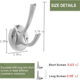 Brushed Nickel Wall Hooks Towel Hooks, 2 Pack Coat Robe Hook Heavy Duty Bathroom Double Hook Wall Mounted, Hand Towel Hooks for Closet Entryway Cubicle Kitchen