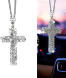 Car Hanging Ornament, Bling Cross Faith Pendant, Rhinestones-Embedded Rust-Proof Hip Hop Rearview Mirror Decoration Charm, Universal Personality Interior Accessory for Most Cars (Silver)