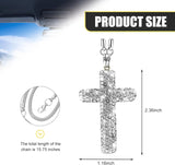 Car Hanging Ornament, Bling Cross Faith Pendant, Rhinestones-Embedded Rust-Proof Hip Hop Rearview Mirror Decoration Charm, Universal Personality Interior Accessory for Most Cars (Silver)