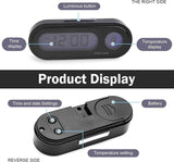 Car Clock, LED Luminous Dashboard Digital Clock, Angle-Adjustable Dual Screen Display for 12/24 Hours Switching Time & Temp, Self-Adhesive Mini Parts for Car & Home (Black)