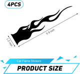 4 PCS Car Flame Stickers, Reflective Racing Style Decal, Flexible Anti-scratch Stripe Film with Back-adhesive, Universal Cuttable Trim for Body Hood Rearview Mirror Frame Helmet (Black)