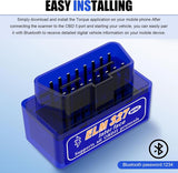 Car OBDII Diagnostic Tool, ELM327 Engine Data Scanner for Real-time Monitoring, Portable Fault Reading and Elimination Tool, Universal Bluetooth Connection for IOS Android Windows (Blue)