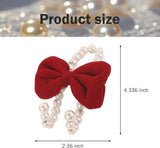 2 PCS Bow Car Headrest Hooks, Fluffy Bow & Elegant Pearl Decorative Hanger, Multifunction Hanging Purse Hook & Phone Stand, Portable Front Seat Organizer for Women Girls (Red)