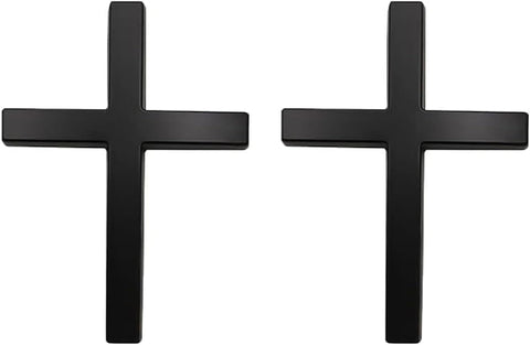 2 PCS Car Cross Badge, 3D Christ Faith Emblem with Self-adhesive, Rust-proof Scratch-covering Decoration Decal, Universal Exterior Accessory for Door Body Trunk Bumper Window (Black)