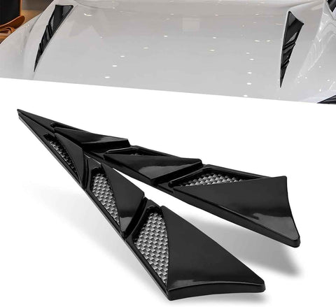 2 PCS Car Hood Air Vent Stickers, Airflow Shark Spoiler Decorative Cover with Reflective Film, Self-Adhesive Waterproof Hood Intake Trim, Universal Exterior Modification for Car (Black)