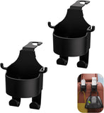 2 PCS Car Seat Back Hooks, 3-in-1 Cup Phone Holder and Storage Double Hooks for Key Umbrella Bag Hat, Strong Load Bearing Anti-Shake Layered Mount, Universal Hanging Interior for Cars (Black)