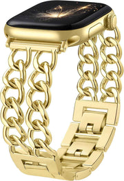 Gold Band Compatible with Apple Watch Bands for Women 40mm 42mm 38mm 41mm 44mm 45mm 46mm, Adjustable Metal Chain Link Bracelet Accessories for iWatch Band Series 11 10 9 8 7 6 5 4 3 2 1(No Case)