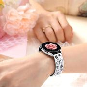Floral Engraved Band-Compatible with Samsung Galaxy Watch 7 Band 6 4 5 40mm 44mm/5 Pro/6 4 Classic/Active 2, 20mm Cute Two-Tone Flower Soft Silicone Sport Strap for Samsung Watch Bands Women Men