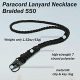 2 Pieces Heavy Duty Paracord Lanyard Braided 550 Necklace Keychains Whistles Wrist Strap Parachute Rope for Outdoor Activities, Camera, ID Card Badge Holder, Wallet and Keys (Black + Olive Green)