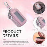 Car Key Fob Case, Double-layer Remote Key Storage Bag with Zipper Closure and Lanyard, for Men Women (Pink)