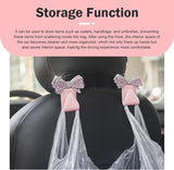 2 PCS Car Bling Seat Headrest Hooks, 3D Butterfly Bow Rhinestone Decoration Hook, Multi-function Storage Hanger for Purses and Bags, Cute Organizer for Car Rear Seat (Pink)