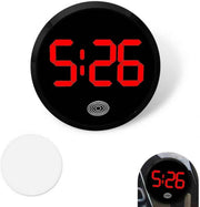Car Digital Clock, Round Touch LED Display Screen Clock with Night Light, Anti-Drop Waterproof Mini Watch with 12H System, Universal Self-Adhesive Decoration Accessory for Car Dashboard (Red)