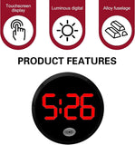 Car Digital Clock, Round Touch LED Display Screen Clock with Night Light, Anti-Drop Waterproof Mini Watch with 12H System, Universal Self-Adhesive Decoration Accessory for Car Dashboard (Red)