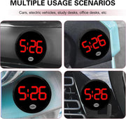 Car Digital Clock, Round Touch LED Display Screen Clock with Night Light, Anti-Drop Waterproof Mini Watch with 12H System, Universal Self-Adhesive Decoration Accessory for Car Dashboard (Red)