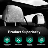 2 PCS Bling Car Headrest Covers, Rhinestone Ice Silk Front Headrest Decoration, Breathable Comfort Interior Seat Protector, Elastic Strap-on Cover for Most Vehicles (White)