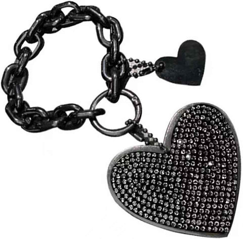 Car Keychain, Heart Key Wristlet Chain, Bling Rhinestone Charm for Handbag Purse Backpack, for Women Girl (Black)