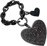 Car Keychain, Heart Key Wristlet Chain, Bling Rhinestone Charm for Handbag Purse Backpack, for Women Girl (Black)