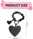 Car Keychain, Heart Key Wristlet Chain, Bling Rhinestone Charm for Handbag Purse Backpack, for Women Girl (Black)