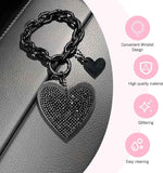 Car Keychain, Heart Key Wristlet Chain, Bling Rhinestone Charm for Handbag Purse Backpack, for Women Girl (Black)