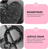 Car Keychain, Heart Key Wristlet Chain, Bling Rhinestone Charm for Handbag Purse Backpack, for Women Girl (Black)