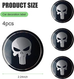 4 PCS Car Wheel Center Caps, 2.24" Cool Personalized Longtooth Skull Wheel Center Hub Cap Cover, Scratch-Resistant Anti-Rust Rim Sticker Accessory, Universal for Cars Tire Trim (Black)