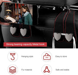 2 PCS Car Seat Headrest Hooks, Multifunctional Double Hanger & Phone Holder, Soft Suede Leather & Load-bearing Heart Shape Metal Hook, Back Seat Organizer for Most Cars (Black)